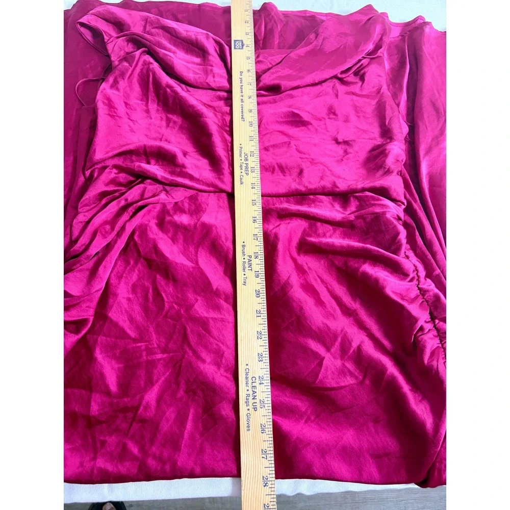 Abercrombie & fitch Satin Cowl Neck Ruched Maxi Dress Magenta Pink Formal XL new